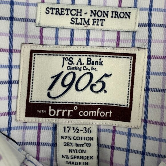 Jos. A. Bank 1905 Stretch Non-Iron Slim Fit Button Down Shirt Men's 17 1/2-36 - Picture 3 of 5